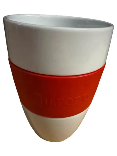 Koziol Thurpp Tasse Unterteller Keramik Weiß Modern Schriftzug 13cm