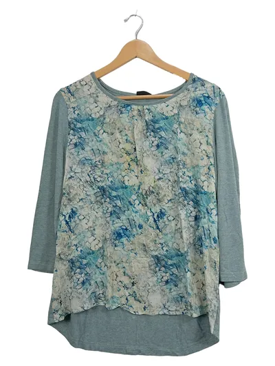 Barbara Lebek Damen Langarmshirt Gr. 40 Blau Abstrakt Viskose