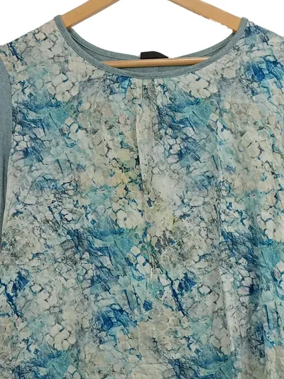 Barbara Lebek Damen Langarmshirt Gr. 40 Blau Abstrakt Viskose