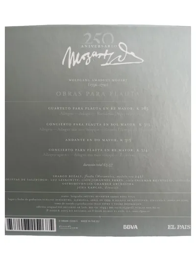 El País Mozart Obras para Flauta Querflöte Klassik Sammlung Kunststoff Grau