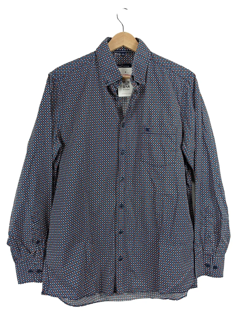 CASAMODA Herren Freizeithemd Comfort Fit Gr. M/50 Blau Geometrisch 1