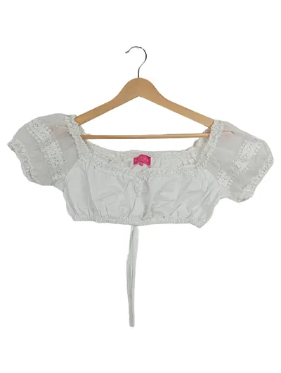 Krüger Madl Damen Trachtenbluse Kurzarm Off-Shoulder Gr. 36 Weiß Spitze