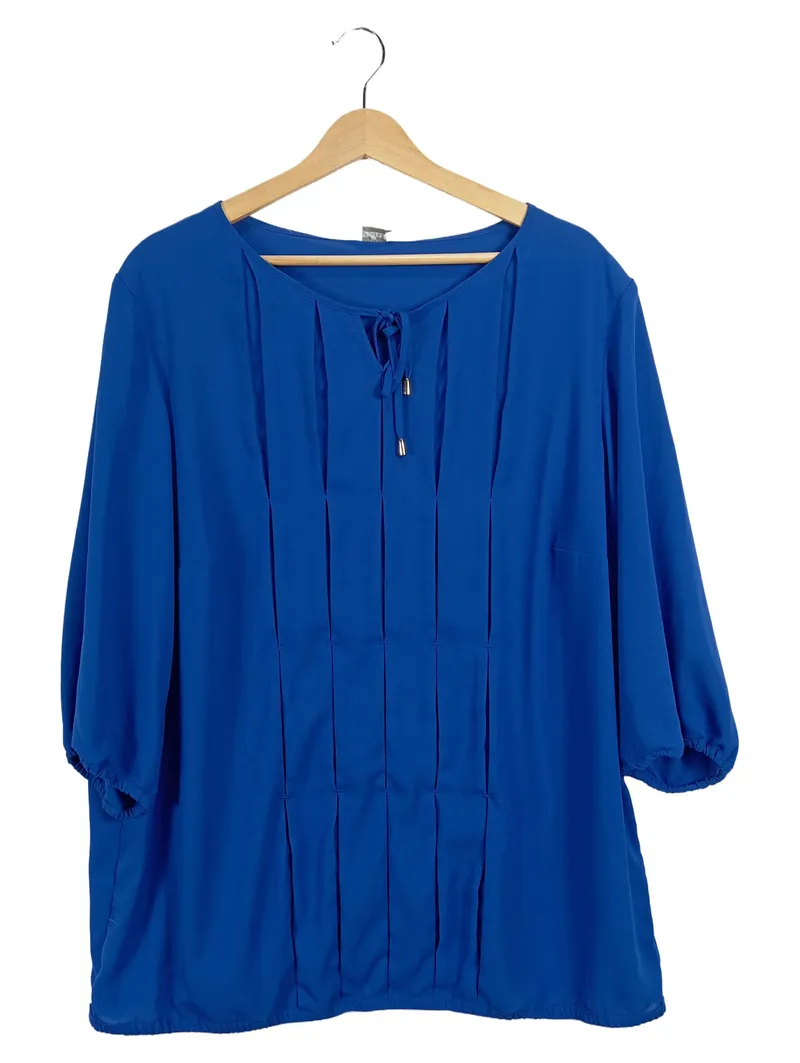 Atelier Goldner Schnitt Damen Bluse Gr. 48 Blau Plissee Business 1
