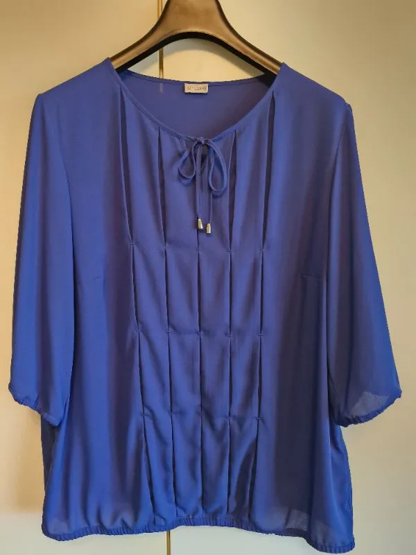 Atelier Goldner Schnitt Damen Bluse Gr. 48 Blau Plissee Business 4