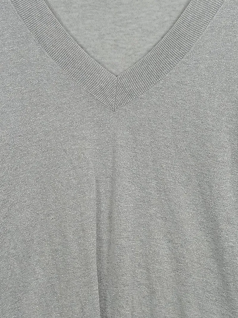 ESQUALO Damen Pullover Langarm V-Ausschnitt Grau Glitzer Gr. 36/S 2