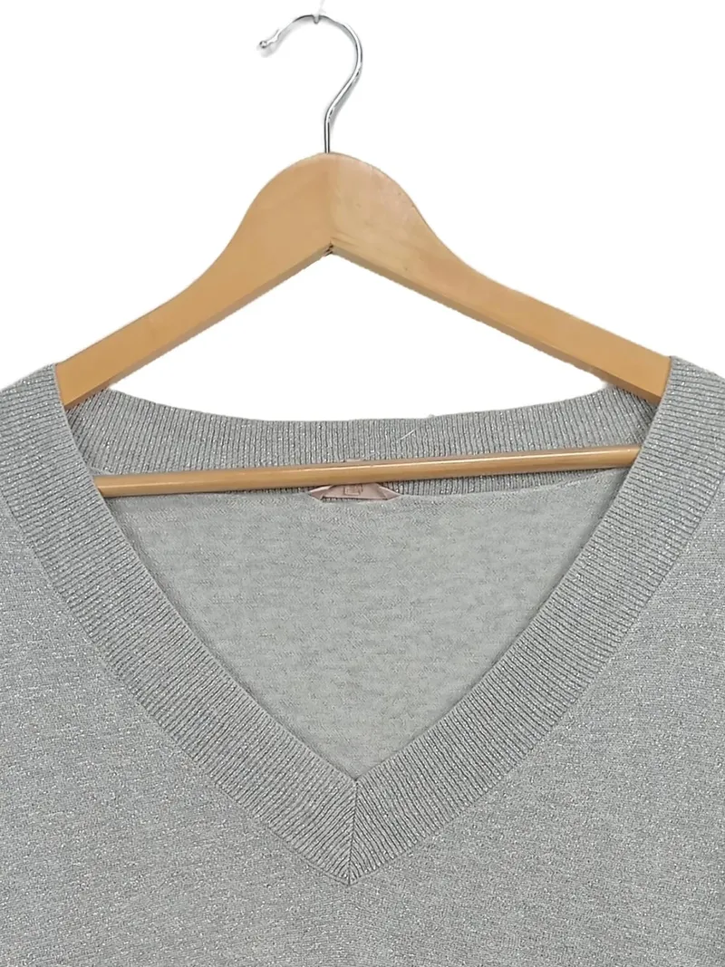 ESQUALO Damen Pullover Langarm V-Ausschnitt Grau Glitzer Gr. 36/S 3