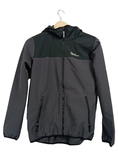 Jack Wolfskin Kinder Softshelljacke Gr. 152 Grau Kapuze Outdoor