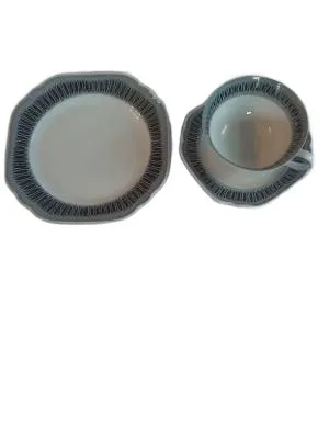 Lettin Porzellan Kaffeegedeck 3-tlg Tasse Untertasse Teller Vintage Weiß