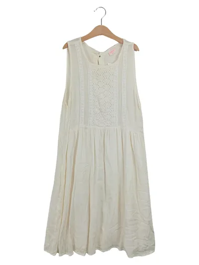 Protest Damen Sommerkleid Gr. 38/M Weiß Casual Lochmuster Midikleid Baumwolle