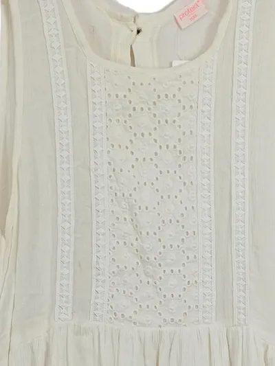 Protest Damen Sommerkleid Gr. 38/M Weiß Casual Lochmuster Midikleid Baumwolle