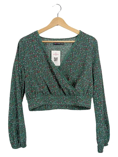Even & Odd Damen Langarmshirt Blumen Spitze Grün Gr. 38 M Casual Viskose