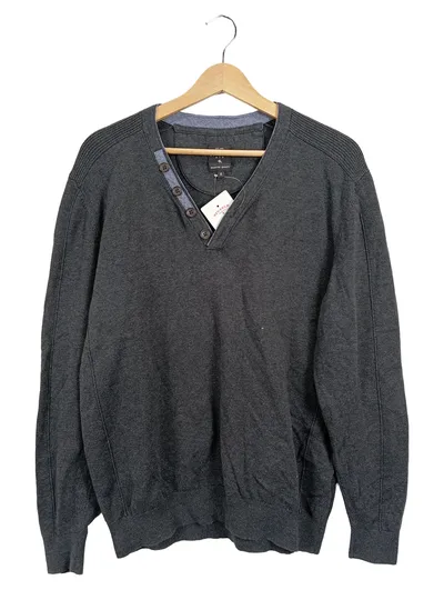 Kitaro Herren Pullover V-Ausschnitt Knopfleiste Grau Gr. 36 Casual