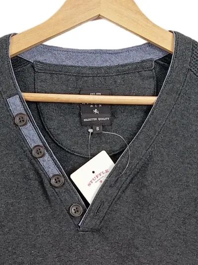 Kitaro Herren Pullover V-Ausschnitt Knopfleiste Grau Gr. 36 Casual