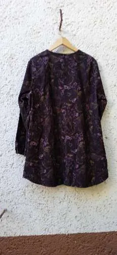 Deerberg Bluse Tunika Gr. 46 Lila Blumenmuster Langarm Baumwolle Longshirt