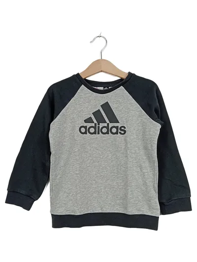 Adidas Kinder Sweatshirt Gr. 104 3-4 Jahre Grau Schwarz Logo Pullover