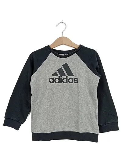 Adidas Kinder Sweatshirt Gr. 104 3-4 Jahre Grau Schwarz Logo Pullover