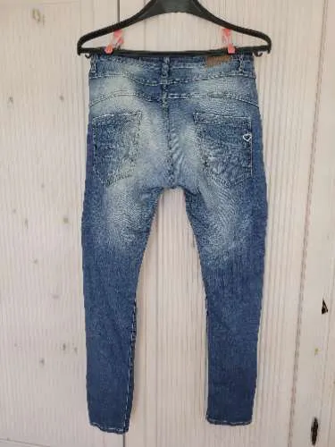 Please Destroyed Jeans Damen Gr. M Blau Casual Used Look Ripped Denim