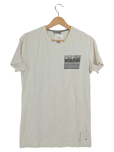 Calvin Klein Jeans Herren T-Shirt Gr. 48/M Beige Casual Logo-Print
