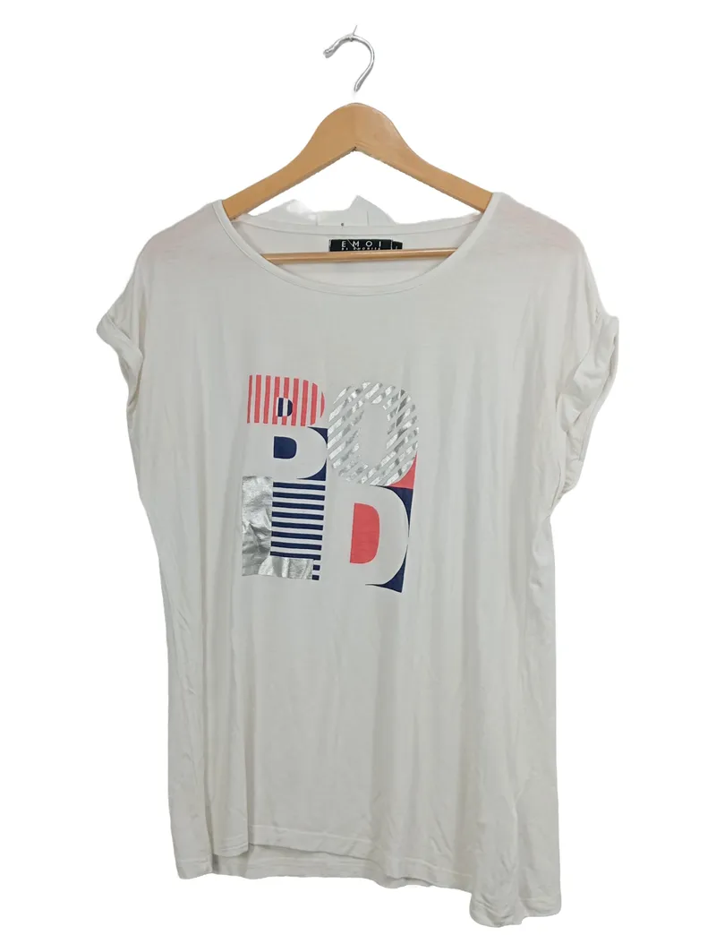 EMOI by Emonite Damen T-Shirt Gr. L weiß Print Viskose Casual 1
