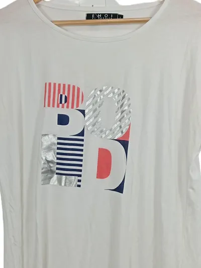EMOI by Emonite Damen T-Shirt Gr. L weiß Print Viskose Casual