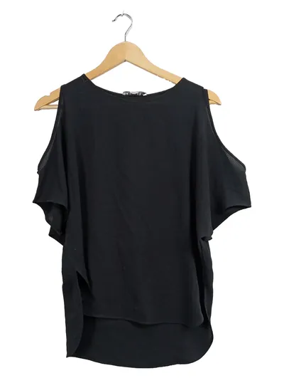 Anna Field Damen Top Gr. 38 Schwarz Kurzarm Casual Cut-Out Freizeit