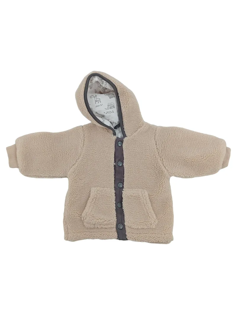 Feetje Baby Fleecejacke Kinder Gr. 68 Beige Kapuze Tiermotiv Kuscheljacke 1