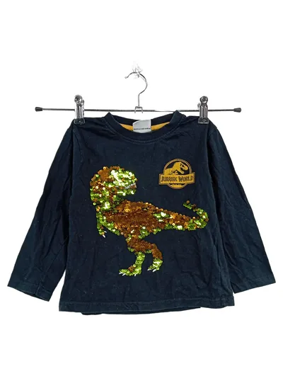Jurassic World Langarmshirt Pailletten Dino T-Rex Kinder Jungen Blau Gr. 116