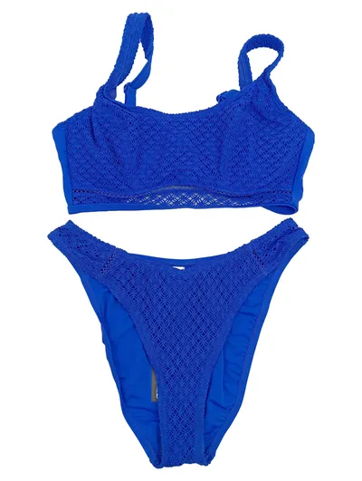 Pour Moi Damen Bikini Set Gr. 34 Blau Modern Lochmuster Sommer Bademode