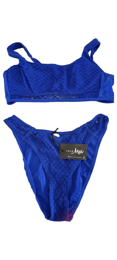 Pour Moi Damen Bikini Set Gr. 34 Blau Modern Lochmuster Sommer Bademode