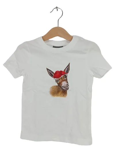 Promodoro Kinder T-Shirt Esel-Print Gr. 98 Weiß Baumwolle