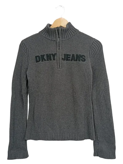 DKNY Jeans Damen Pullover Gr. L Grau Strick Troyer Wolle