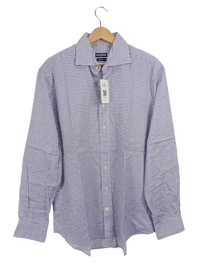 CAFÉ COTON Herren Business Hemd Gr. 40 Kariert Lila Weiß Baumwolle
