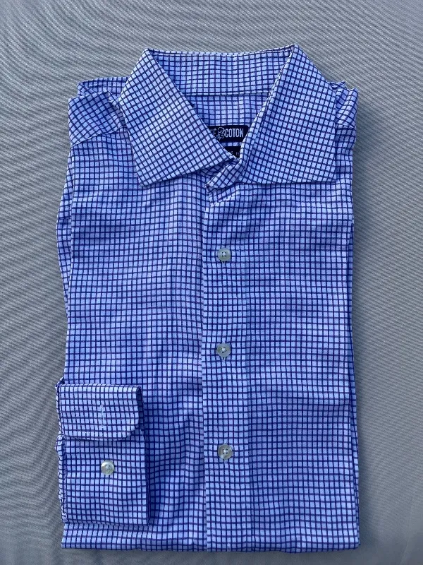 CAFÉ COTON Herren Business Hemd Gr. 40 Kariert Lila Weiß Baumwolle 2