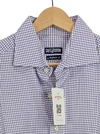 CAFÉ COTON Herren Business Hemd Gr. 40 Kariert Lila Weiß Baumwolle 3