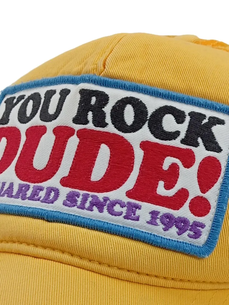 Dsquared2 Cap Herren Streetwear Trucker Gelb Logo Stickerei Used Look UNI 2