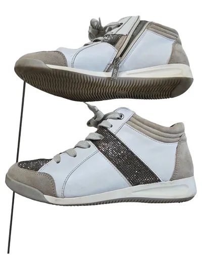 ara Damen Sneaker Weiß Grau Glitzer Gr. 37,5 Leder Reißverschluss