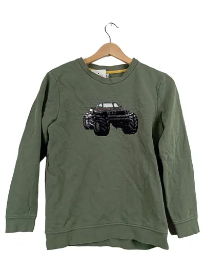 YIGGA Pullover Kinder Jungen Gr. 146/152 Oliv Monster Truck Pailletten