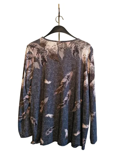MONA Damen Langarmshirt Feder-Muster Gr. 48 Mehrfarbig Casual