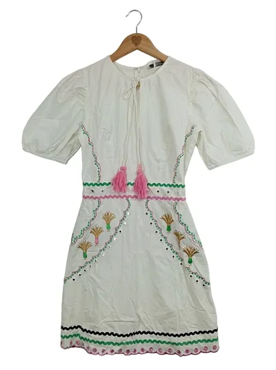 Never Fully Dressed Damen Sommerkleid Weiß Stickerei Quasten Gr. 34/XS Midikleid