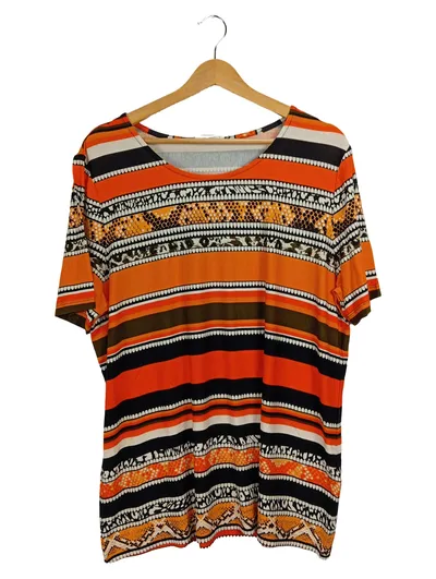 MONA Damen T-Shirt Gr. 48 Mehrfarbig Streifen Ethno Bohemian Kurzarm