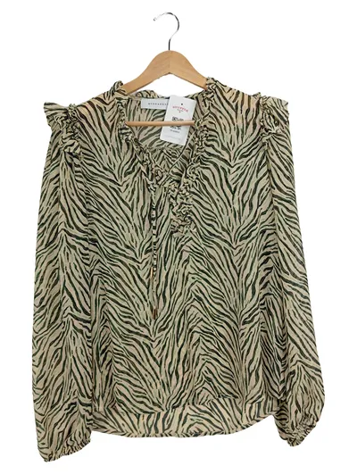 Rino & Pelle Damen Bluse Zebramuster Gr. 34/XS Beige Grün Rüschen