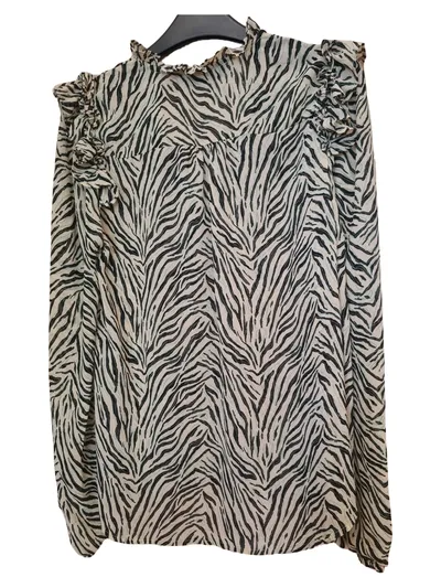 Rino & Pelle Damen Bluse Zebramuster Gr. 34/XS Beige Grün Rüschen
