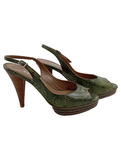 Lodi Damen Slingback Pumps Gr. 38 Grün Schlangenmuster High Heels
