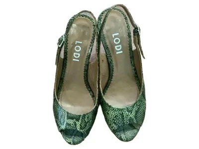 Lodi Damen Slingback Pumps Gr. 38 Grün Schlangenmuster High Heels