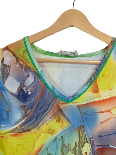 MONA Damen T-Shirt V-Ausschnitt abstraktes Muster Gr. 48 Mehrfarbig