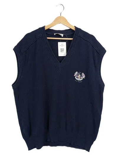 Carlo Colucci Herren Pullunder Strickweste Gr. 54 XXL Blau V-Ausschnitt Logo