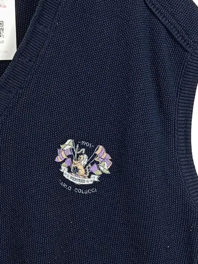 Carlo Colucci Herren Pullunder Strickweste Gr. 54 XXL Blau V-Ausschnitt Logo