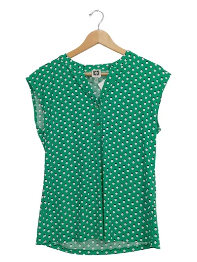 Anne Klein Damen Bluse Gr. 36/S Grün Polka Dots Ärmellos