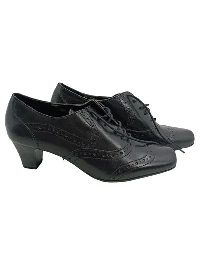 Görtz Damen Schnürschuhe Leder Schwarz Gr. 37 Brogue Optik Absatz Klassisch