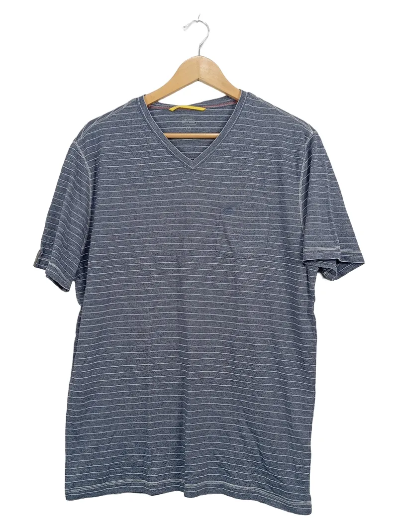 Camel Active Herren T-Shirt V-Ausschnitt Gestreift Grau Gr. L 1